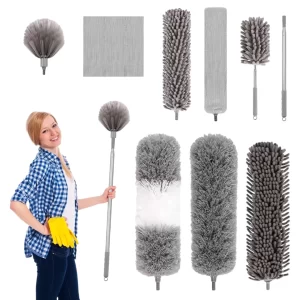Microfiber Duster for Cleaning Fan, High Ceiling, Blinds, Furniture, Cars , 9PCS Extendable Feather Duster 30 to 100 Inches, Reusable Bendable Washable