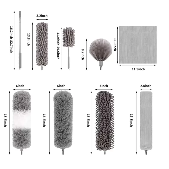 Microfiber Duster for Cleaning Fan, High Ceiling, Blinds, Furniture, Cars , 9PCS Extendable Feather Duster 30 to 100 Inches, Reusable Bendable Washable