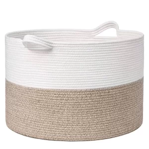 Large Woven Basket With Handles, TINANA Storage Basket for Organizing, Dog Toy Bin, Laundry Basket, Shoe Baske, Blanket Basket for Living Room, Bedroom, Laundry, Nursery