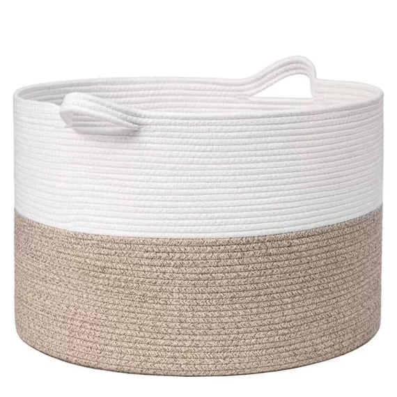 Large Woven Basket With Handles, TINANA Storage Basket for Organizing, Dog Toy Bin, Laundry Basket, Shoe Baske, Blanket Basket for Living Room, Bedroom, Laundry, Nursery