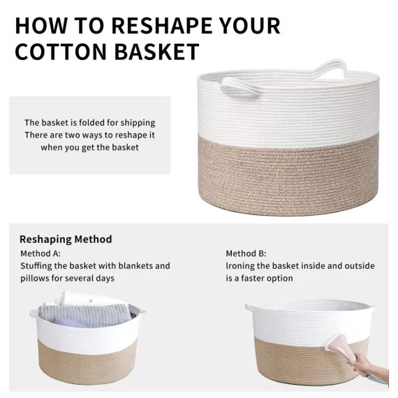 Large Woven Basket With Handles, TINANA Storage Basket for Organizing, Dog Toy Bin, Laundry Basket, Shoe Baske, Blanket Basket for Living Room, Bedroom, Laundry, Nursery