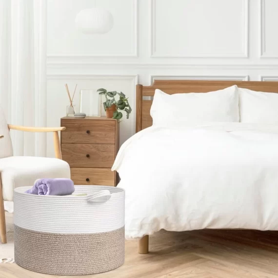 Large Woven Basket With Handles, TINANA Storage Basket for Organizing, Dog Toy Bin, Laundry Basket, Shoe Baske, Blanket Basket for Living Room, Bedroom, Laundry, Nursery