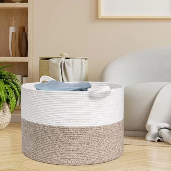 Large Woven Basket With Handles, TINANA Storage Basket for Organizing, Dog Toy Bin, Laundry Basket, Shoe Baske, Blanket Basket for Living Room, Bedroom, Laundry, Nursery