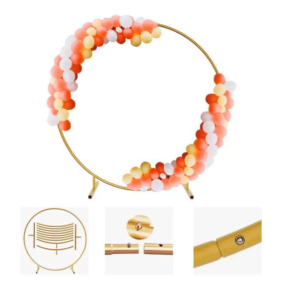Round Balloon Arch Kit, 7.2 Feet Balloon Hoop Stand, Gold Metal Balloon Circle Frame, Big Size Backdrop Stand for Birthday, Wedding, Baby Shower, Grad Party Decoration