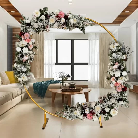Round Balloon Arch Kit, 7.2 Feet Balloon Hoop Stand, Gold Metal Balloon Circle Frame, Big Size Backdrop Stand for Birthday, Wedding, Baby Shower, Grad Party Decoration