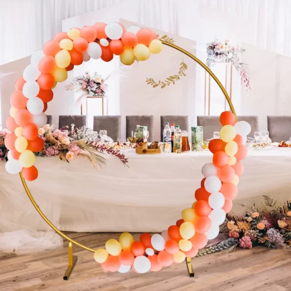 Round Balloon Arch Kit, 7.2 Feet Balloon Hoop Stand, Gold Metal Balloon Circle Frame, Big Size Backdrop Stand for Birthday, Wedding, Baby Shower, Grad Party Decoration