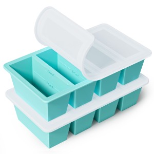 TINANA Silicone Freezing Tray with Lid 2 pack, 1 Cup Freezer Food Molds, Make Perfect Soups, Extra Large Ice Cubes for Meal Prep, Freezing Sauces, Soups, Stews, Broths, Oven and Dishwasher Safe-Aqua
