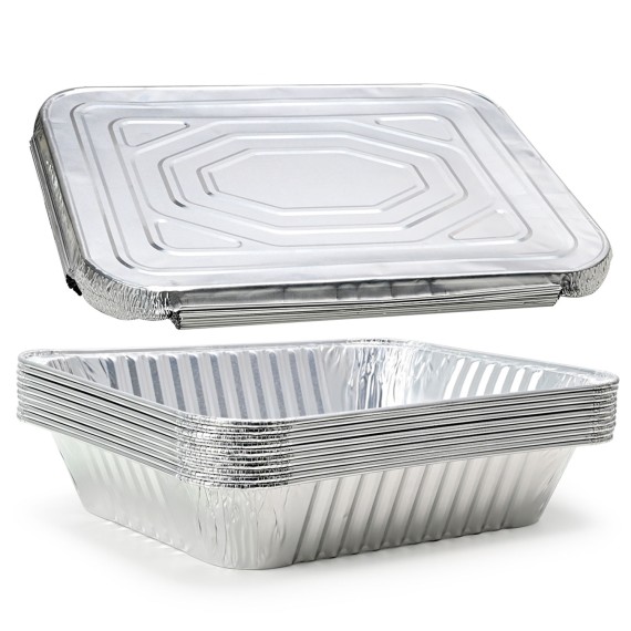 Aluminum Foil Pans with Lids: TINANA 9x13 Disposable Foil Pans with Covers, 10 Pack Food Containers Great for Baking, Cooking, Heating, Storing, Prepping Food