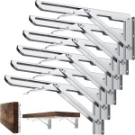 TINANA 6 Pcs 20 Inch Folding Shelf Brackets, Heavy Duty Stainless Steel Collapsible Wall Mounted, Folding Shelf Support Brackets Space Saving for Livingroom Kitchen Table Desk Bench Home DIY