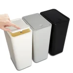 Small Trash Can with Lid, 3 Pack 10L Plastic Trash Bin, 2.6 Gallon Slim Garbage Bin Wastebasket with Pop Up Lid for Bathroom, Bedroom, Office, Kitchen, Craft Room, White Black Gray
