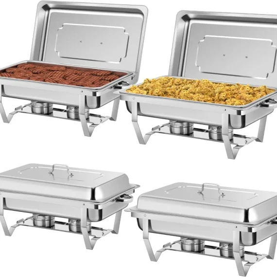Chafing Dish Buffet Set 4 Pack, 8QT Stainless Steel Chafing Dishes for Buffet, Chafers and Buffet Warmers Sets for Parties, Events, Wedding, Camping, Dinner