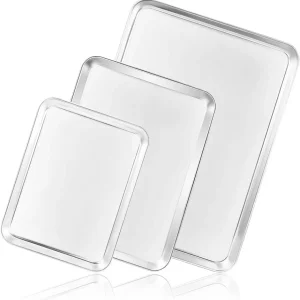 Baking Sheet Set of 3, Stainless Steel Cookie Sheet, Toaster Oven Baking Pan Set, Mirror Finish, Rust Free, Dishwasher Safe