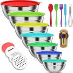 Mixing Bowls with Lids, 7PCS Stainless Steel Mixing Bowls Set, Metal Nesting Mixing Bowls for Kitchen, Great for Prep, Baking, Serving