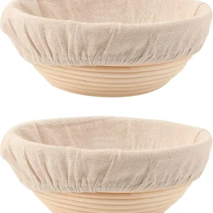 Bread Proofing Basket Set of 2, 9 Inch Round, 10 Oval Cane Sourdough Baskets with Lame, Dough Scraper Linen Liner Basting Brush for Making Baking Fermentation