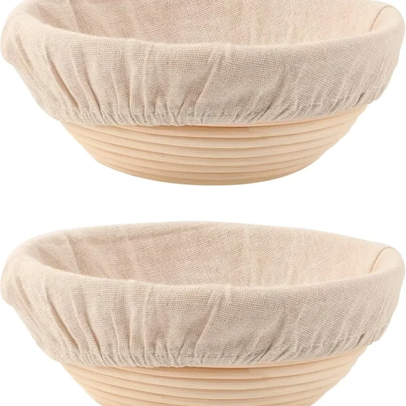 Bread Proofing Basket Set of 2, 9 Inch Round, 10 Oval Cane Sourdough Baskets with Lame, Dough Scraper Linen Liner Basting Brush for Making Baking Fermentation