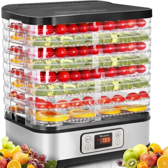 Food Dehydrator, Freeze Dryer Machine with 6 Stainless Steel Trays, Best Timer Temperature Control Machine at Home for Jerky, Herbs, Dog Treats, Meat, Fruit and Yogurt, Dark Gray